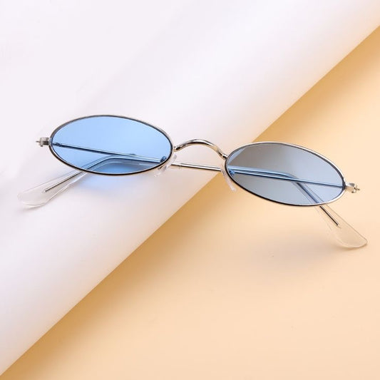 Blue Brand Designer Small Round Oval Sunglasses Women Men Clear Color Lenses Unisex Ellipse Sun Glasses