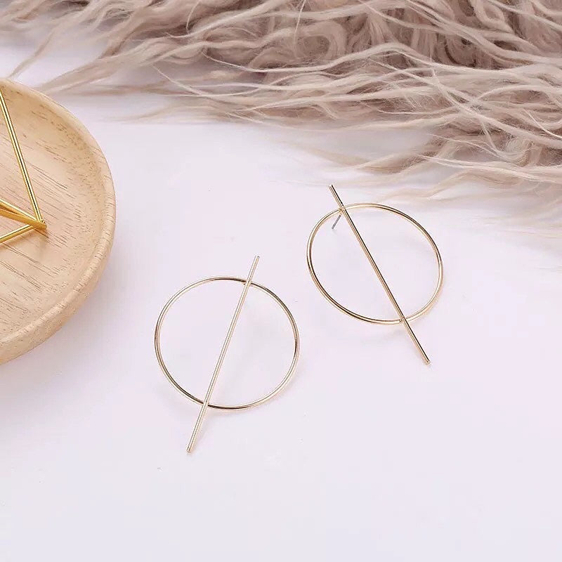 Simple Personality Exaggerated Geometry Big Circle Stud Earrings For Women