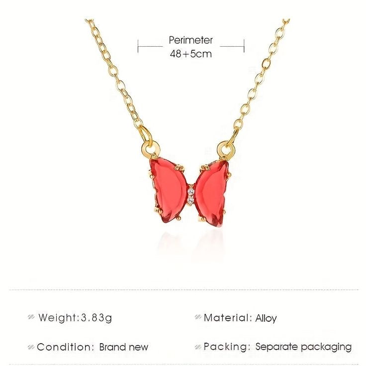 Fashion Jewelry INS Crystal Butterfly Pendant Necklace for Women Girls