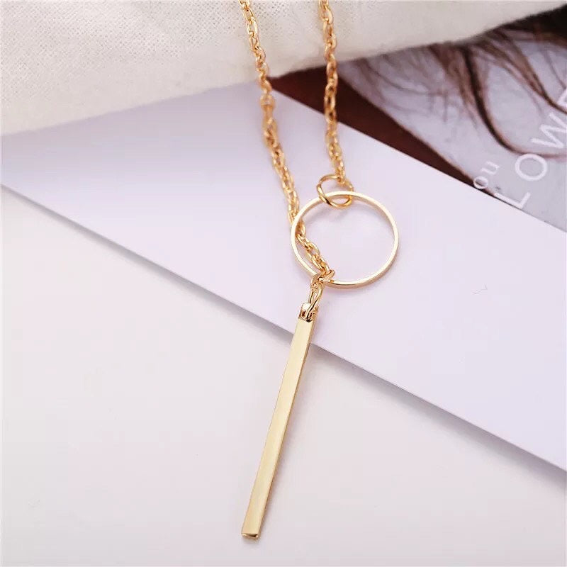 Minimalist Round Stick Pendant Necklace for Women