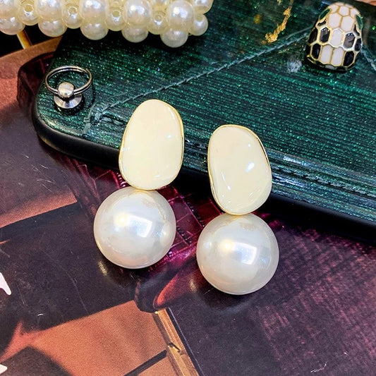 Geometric Pearl Drop Earrings for Women Enamel Elegant Vintage Earrings