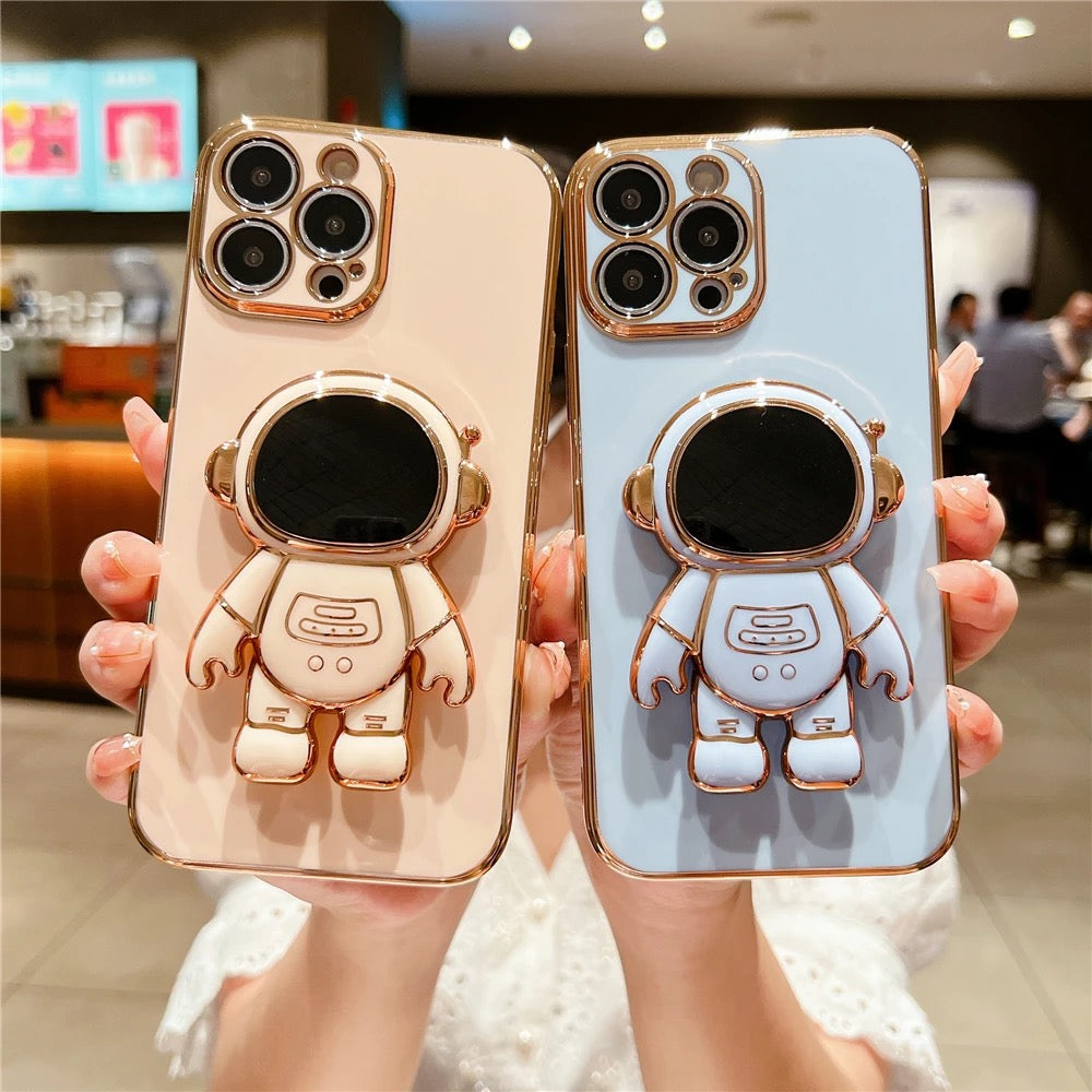 Cute Astronaut Foot Stand Phone Case For iPhone
