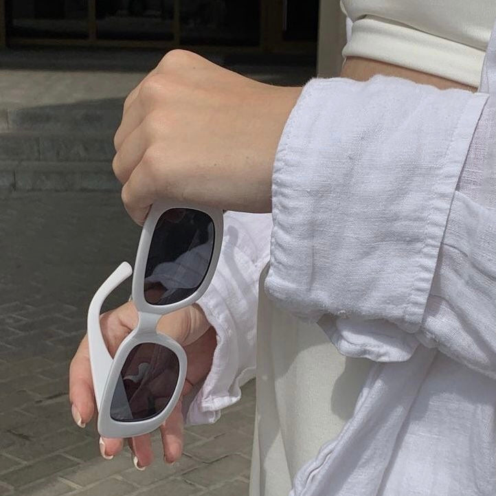 White Fashion Retro Small Rectangle Sunglasses