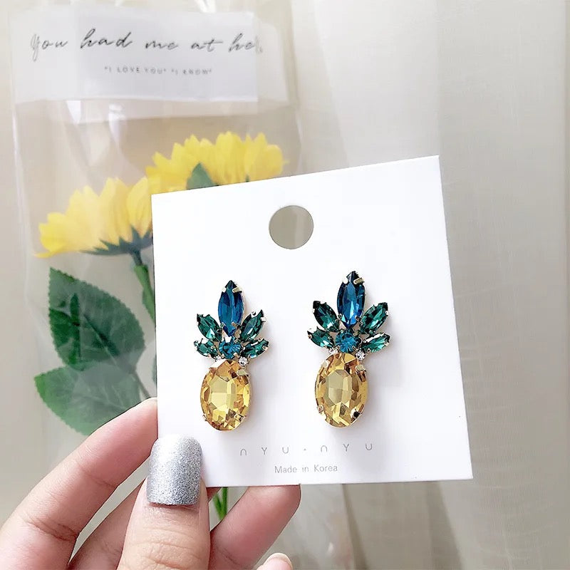 Cute Crystal Pineapple Shaped Stud Earrings For Women Fashion Jewelry