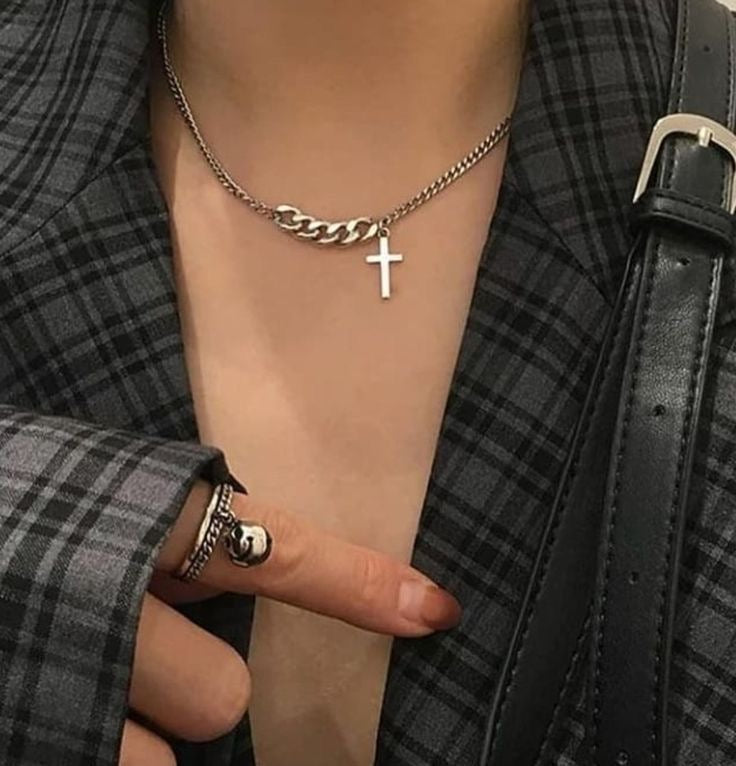 Long Chain Necklace Punk Cross Pendant Necklace for Women