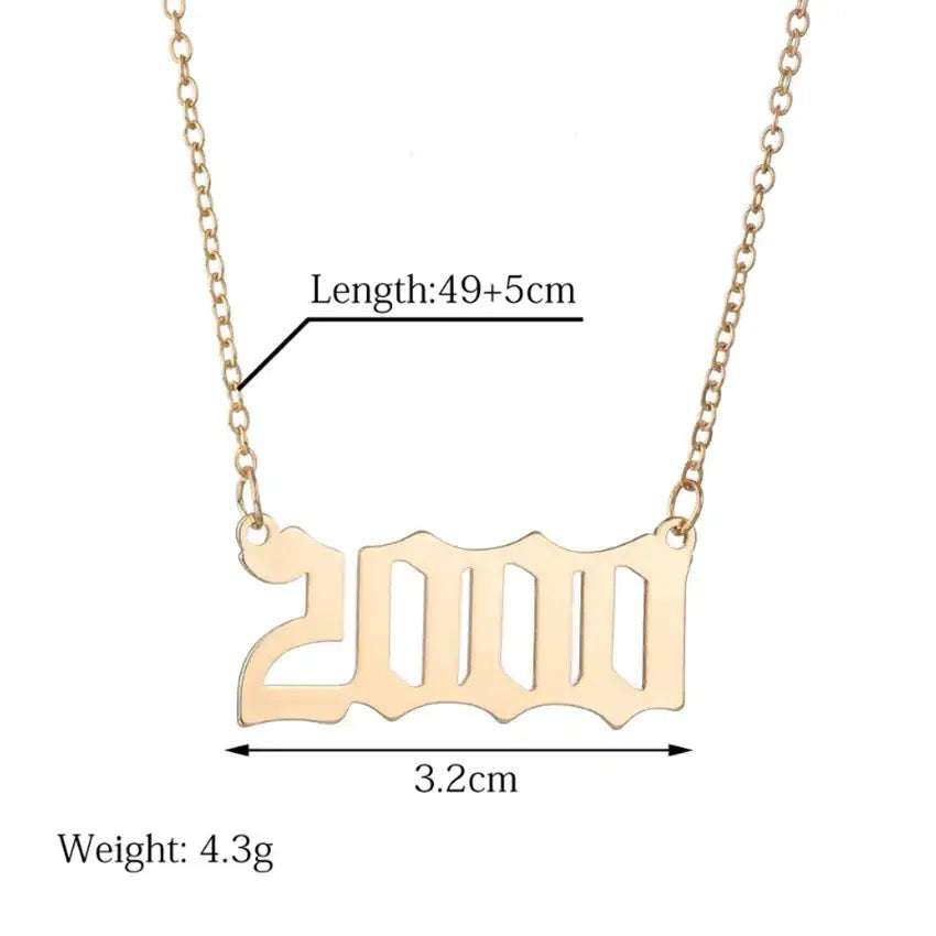 Kinitial Birth Year Number Pendant Necklace