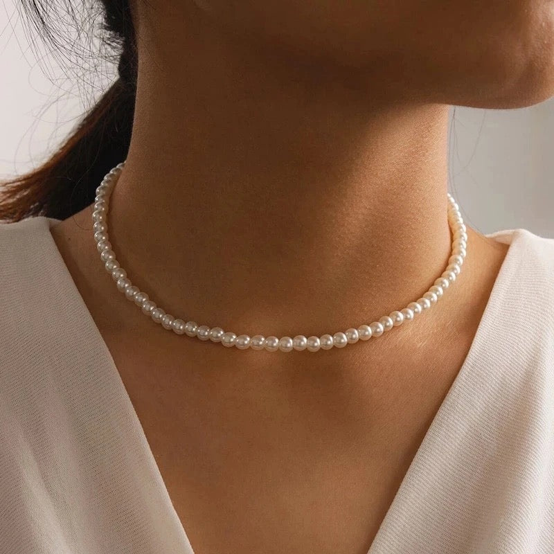 Elegant White Imitation Pearl Choker Necklace Big Round Pearl Wedding Necklace for Womeny