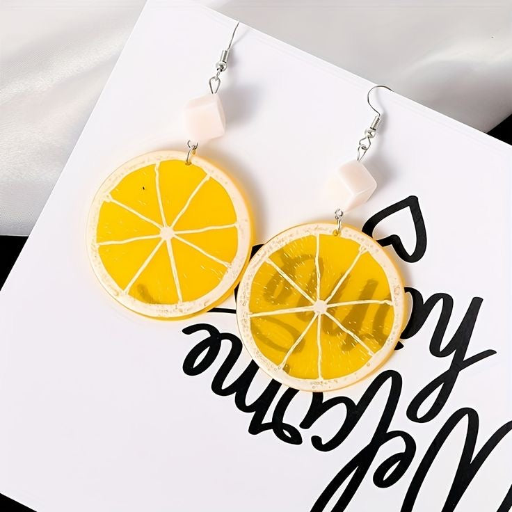 Women's yellow Lemon Slice fruit Lovely Drop Earrings