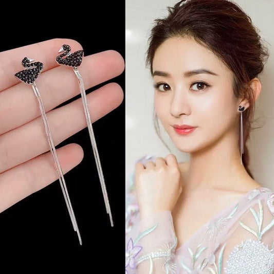Korean Swan Tassel Earline with Versatile and Versatile Style, Super Fairy Long Ear Stud