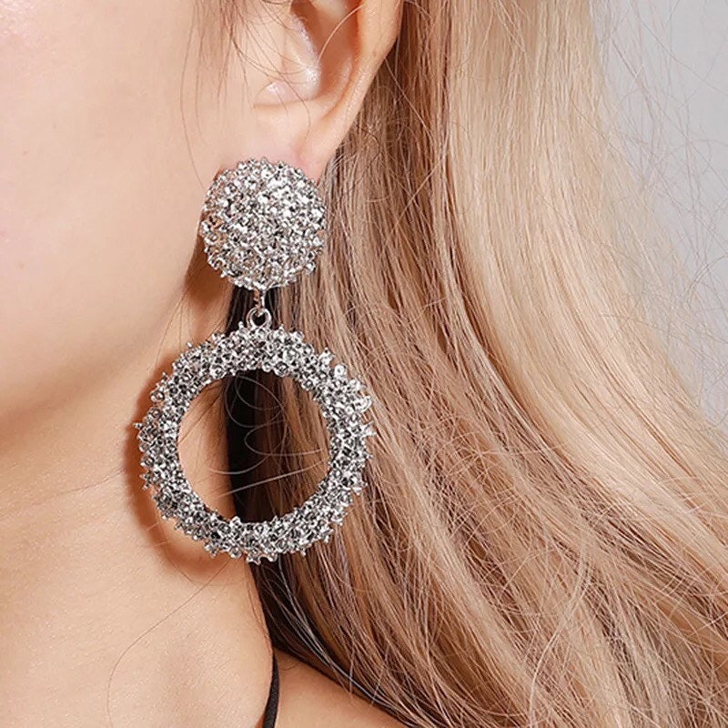 New European and American Jewelry Vintage Style Alloy Pattern Large Circle Earrings Cross-border Fashion