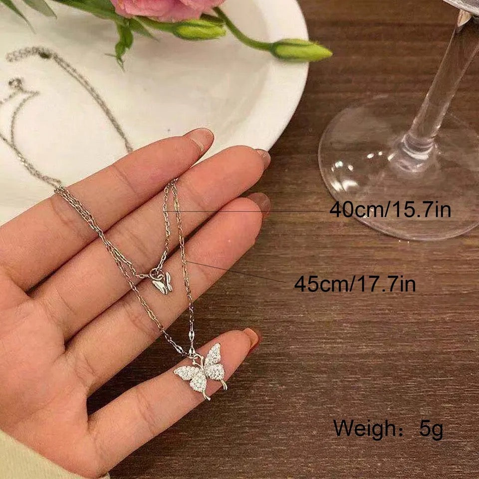 Elegant Necklace For Women Butterfly Necklace Shiny Double Clavicle Chain Pendant