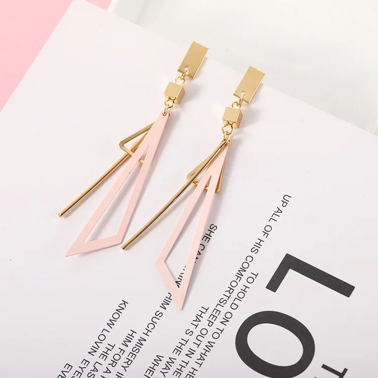 Korean Long Statement Geometric Triangle Tassel Dangle Drop Earrings For Women