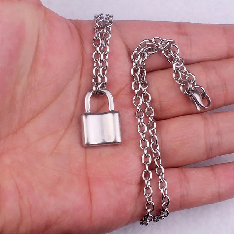 Retro Lock Pendant Necklace Titanium Steel Hip Hop