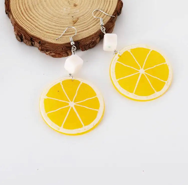 Women's yellow Lemon Slice fruit Lovely Drop Earrings