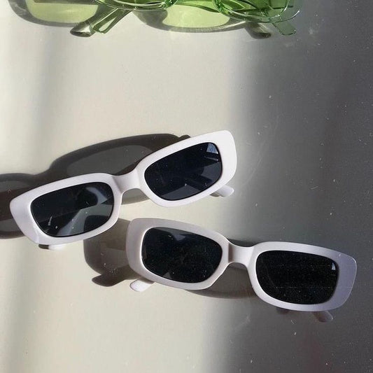 Both White Fashion Retro Small Rectangle Sunglasses