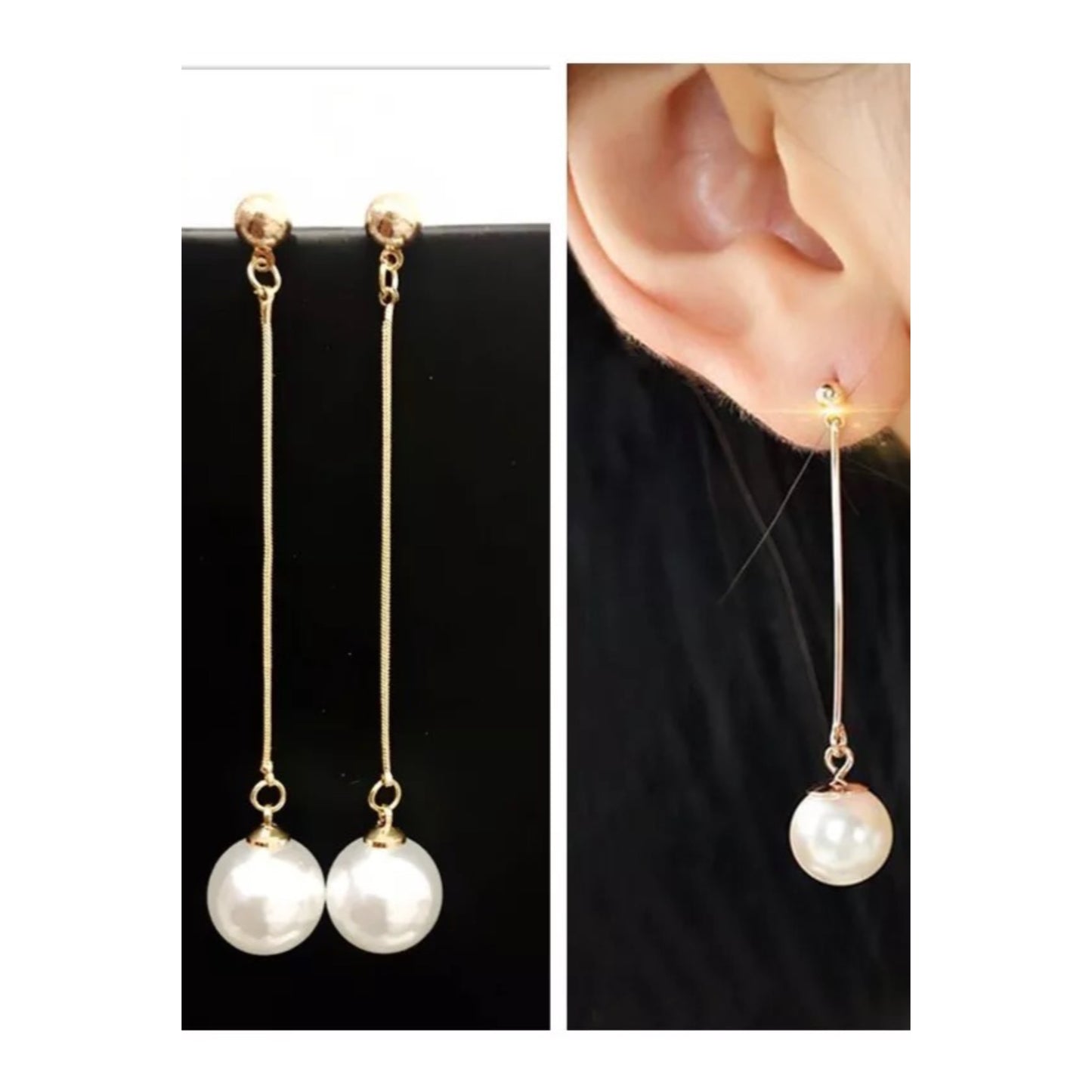 White Pearl Long Dangle Earrings for Women Simple Tassel Round Imitation Pearl Ear Jewelry