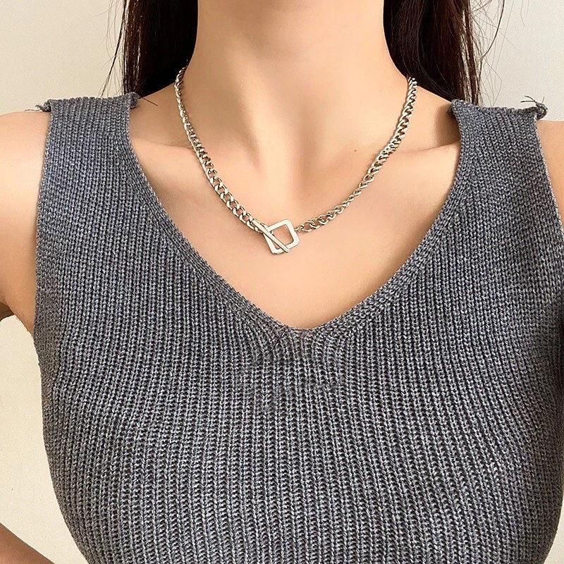 Modern Jewelry Chain Necklace Hot Selling One Single Layer Metal Link Simply Design Fashion Women Necklace