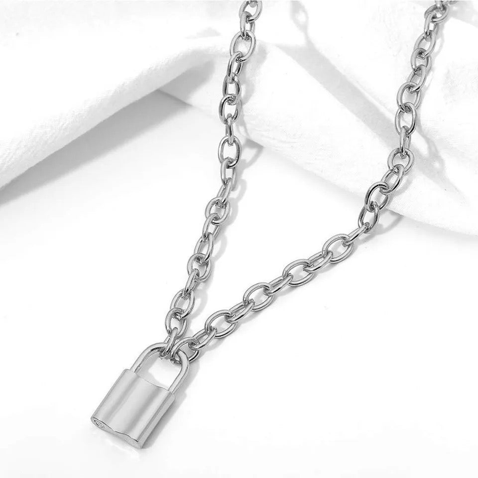 Retro Lock Pendant Necklace Titanium Steel Hip Hop