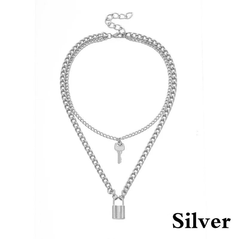 Fashion Key Padlock Pendant Necklace for Women Gold/Silver Color Lock Necklace