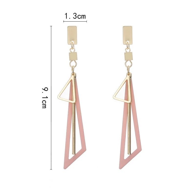 Korean Long Statement Geometric Triangle Tassel Dangle Drop Earrings For Women