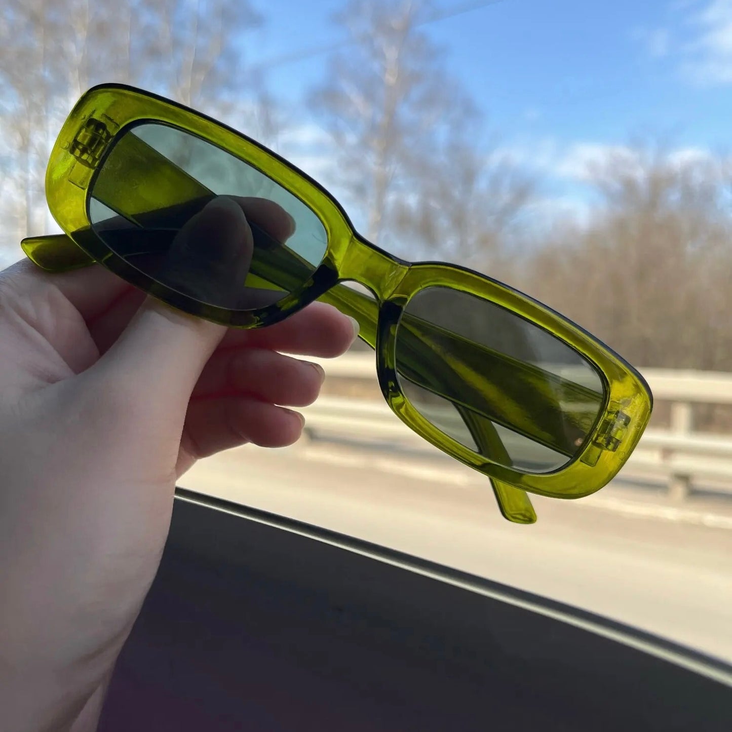 Both White and Green Fashion Retro Small Rectangle Sunglasses