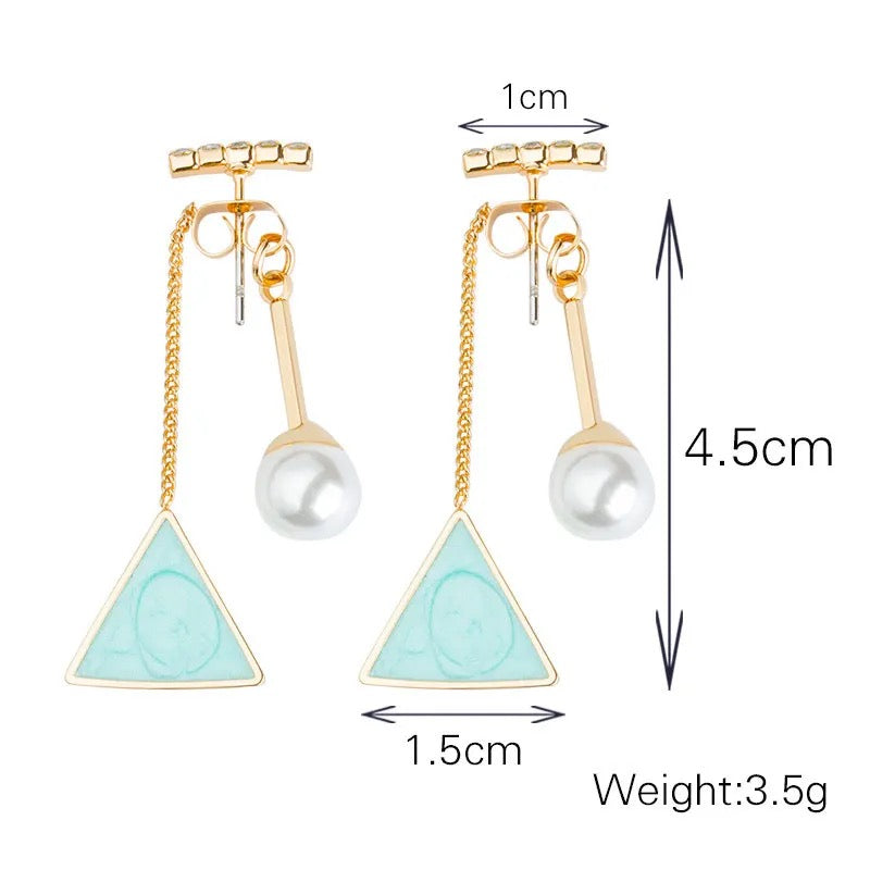 Korean Style Pearl Triangle Rear Hanging Earrings for Women Triangle Pearls Earring