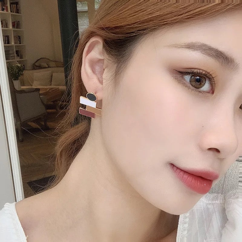 Korean Unique Enamel Geometric Square Rectangle Drop Earrings