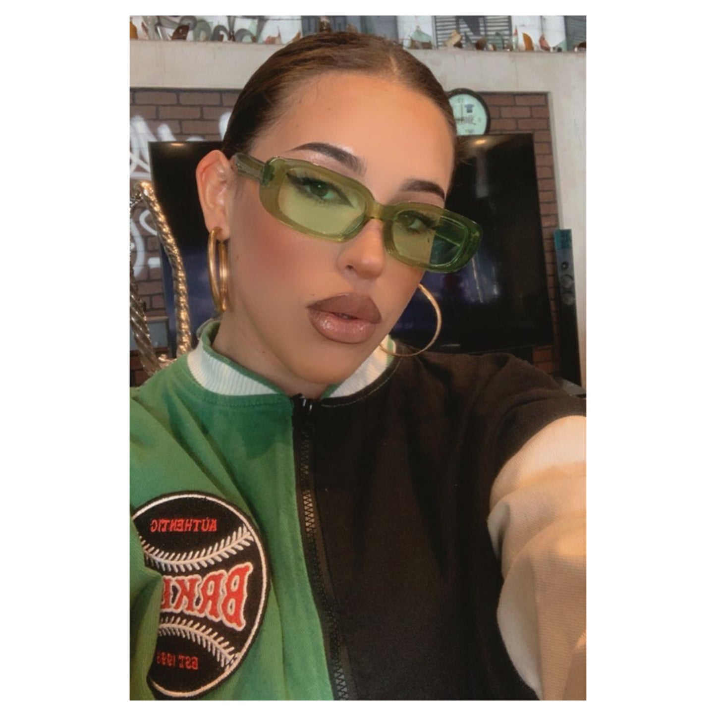 Green Fashion Retro Small Rectangle Sunglasses
