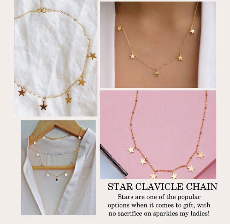 Boho Statement Necklace for Women Stars Dangler Choker Fashionable Clavicle Chain