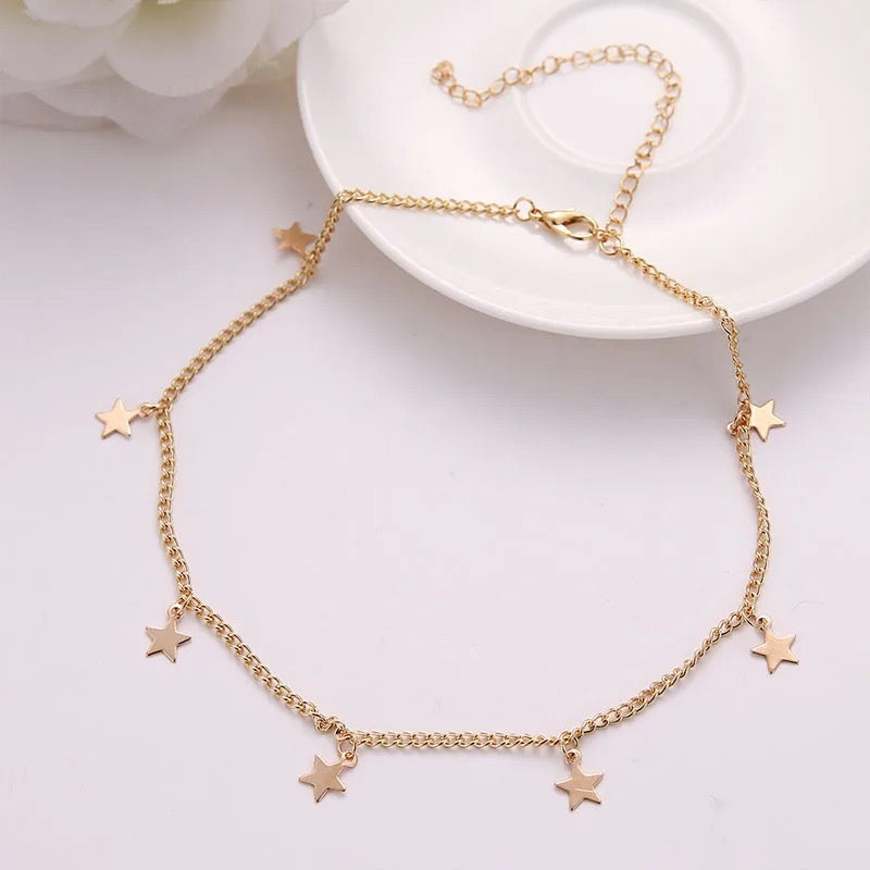 Boho Statement Necklace for Women Stars Dangler Choker Fashionable Clavicle Chain