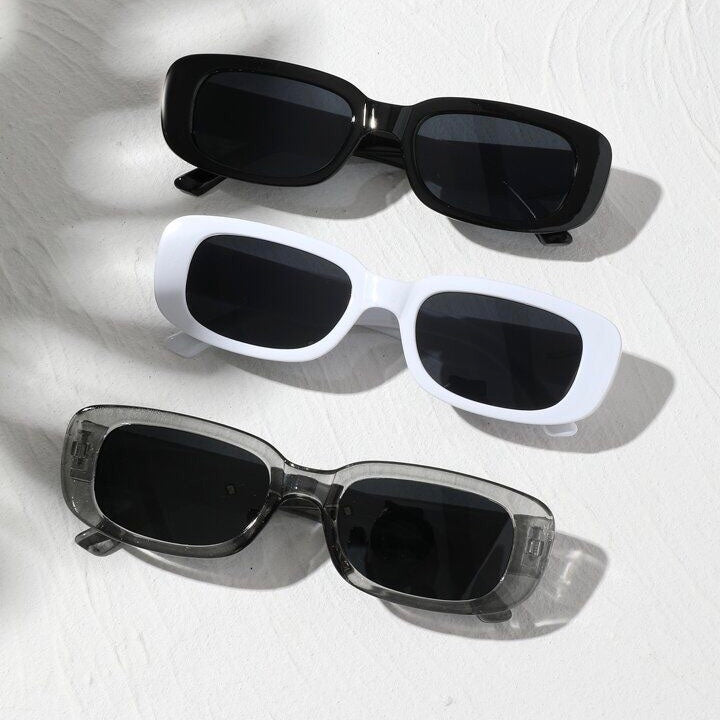 Trio Black, Grey and White Fashion Retro Small Rectangle Sunglasses
