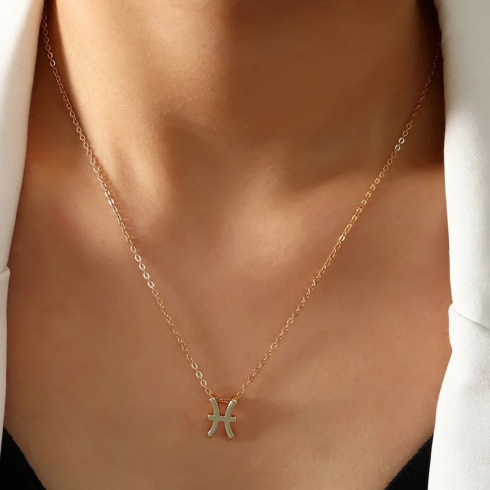 Fashion Elegant Star Zodiac Sign 12 Constellation Necklaces Pendant Gold Color Chain Choker Necklaces for Women