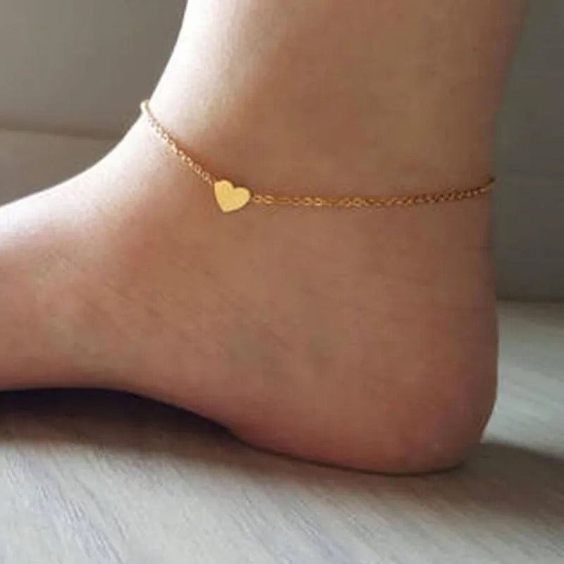Europe Fashion Simple Temperament Alloy Heart Shaped Anklet Women's Beach Sandals Jewelry